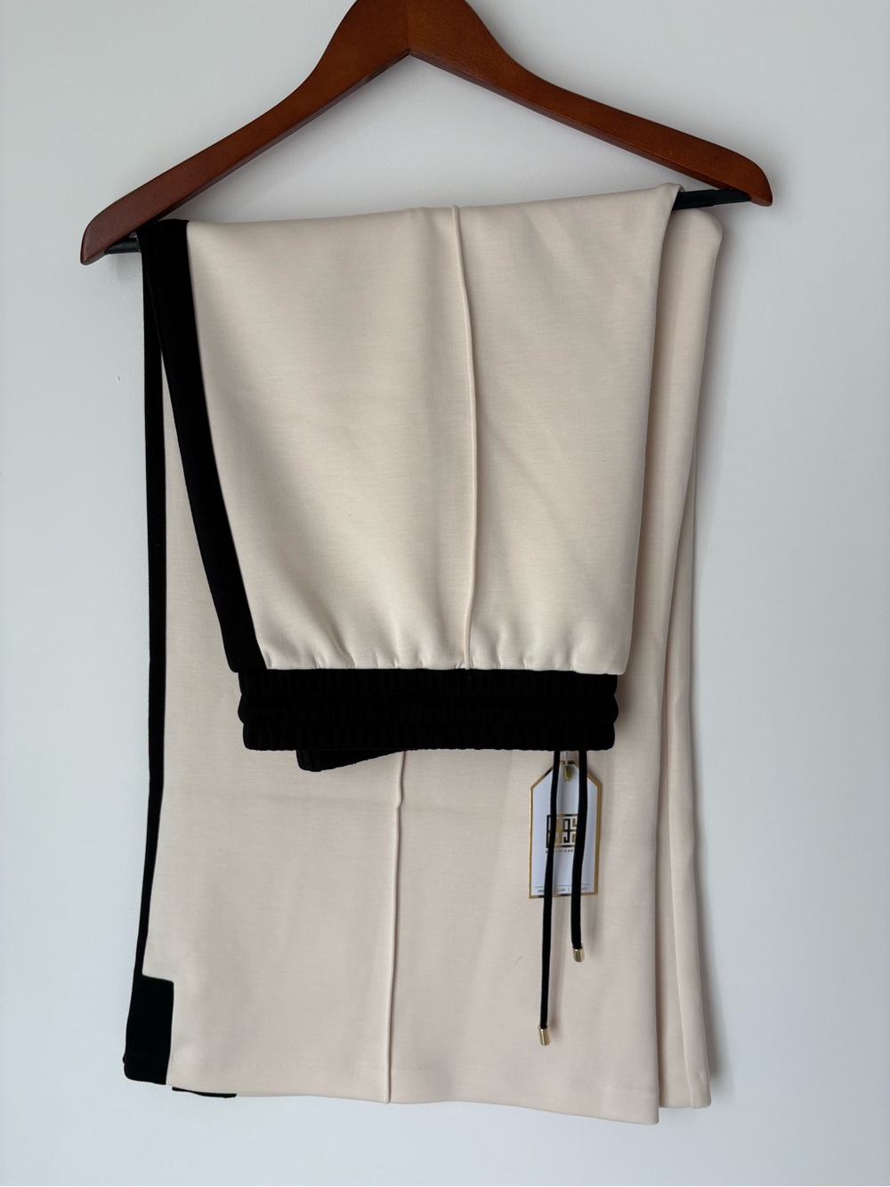 Emily McCarthy Cream Track Pants with Black Contrast Trim Wide Leg